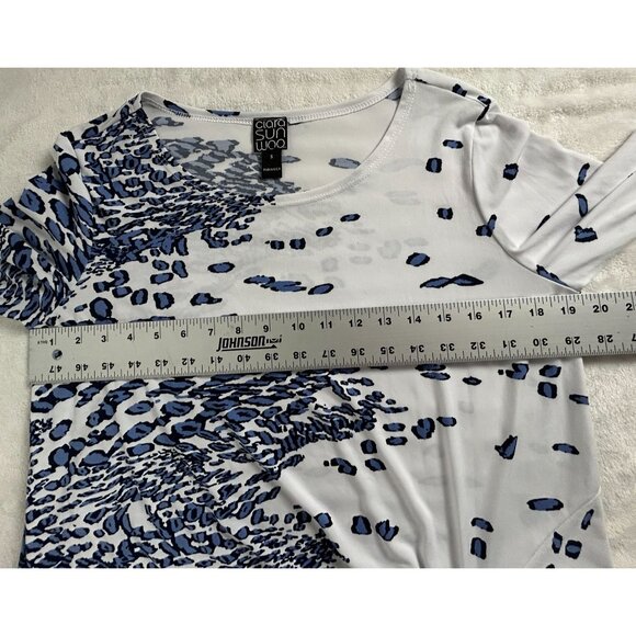 Clara Sunwoo Womens Blue White Abstract Leopard 3/4 Sleeve Twist Tunic Top Small - Picture 5 of 6
